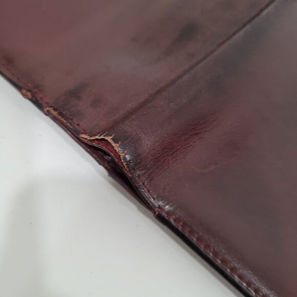 Cartier Vintage Wallet Trifold Leather Bordeaux Red Medium Retro Kisslock Fair - Picture 9 of 11